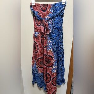 Strapless Dress in Red and Blue